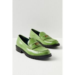 Free People NEW Liv Loafer Platform Lug Sole‎ Olive Green Chunky Heel Size 37